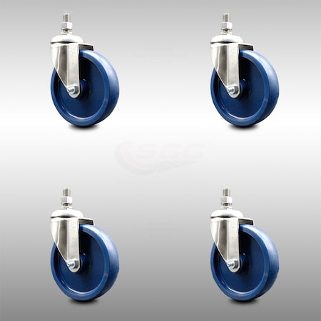 Service Caster 5 Inch 316SS Solid Polyurethane Wheel Swivel 1/2 Inch Threaded Stem Caster Set SCC SCC-SS316TS20S514-SPUS-121315-4